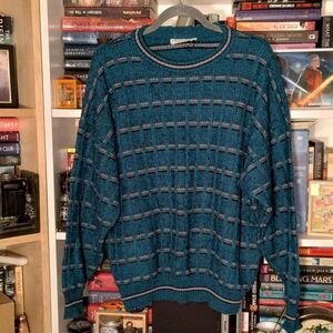 Oscar Forghieri Italian teal patterned sweater